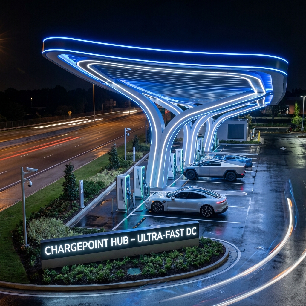 Rapid charging hub at night